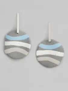Just Peachy Grey Silver-Plated Striped Clay Circular Drop Earrings