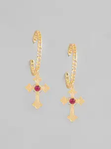 justpeachy Gold-Toned & Red Drop Earrings