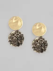justpeachy Gold & Black Geometric Drop Earrings