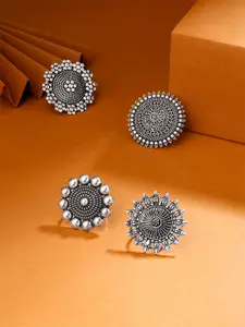 Yellow Chimes Set of 4 Silver-Plated Oxidised Adjustable Finger Rings