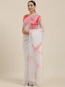 Rajnandini Grey & Pink Organza Printed Saree