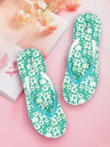DressBerry Women Sea Green & White Floral Print Thong Flip-Flops