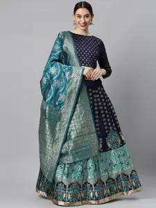 DIVASTRI Blue & Green Woven Design Lehenga Choli