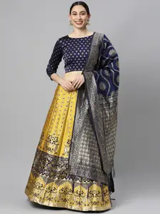 DIVASTRI Navy Blue & Yellow Ready to Wear Lehenga & Unstitched Blouse With Dupatta