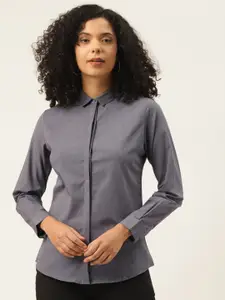 Hancock Women Charcoal Pure Cotton Slim Fit Solid Formal Shirt