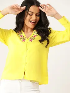 DressBerry Yellow Embroidered Detail Regular Top