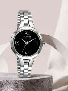 Sonata Women Black & Silver-Toned Analogue Watch 8151SM07
