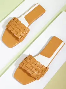 CORSICA Women Mustard Yellow Basketweave Open Toe Flats