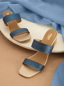 Anouk Blue Basketweave Textured Block Heels