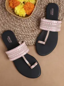 Anouk Women Pink & Gold-Toned Embellished One Toe Flats