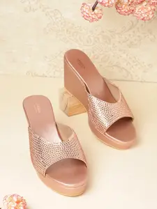 Anouk Rose Gold Embellished PU Wedge Sandals