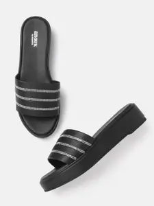 Anouk Anouk Black Embellished PU Flatform Sandals