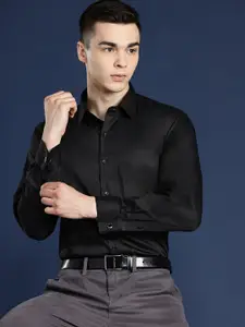 Hancock Men Black Solid French Cuff Regular Fit Pure Cotton Formal Shirt