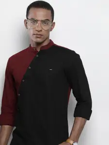 The Indian Garage Co Men Maroon & Black Colourblocked Kurta