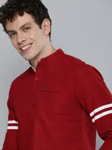 The Indian Garage Co Men Maroon & White Striped Kurta