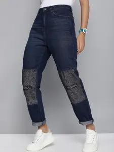 Kook N Keech Women Navy Blue Boyfriend Fit Light Fade Printed Pure Cotton Jeans