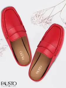 FAUSTO Women Red Solid Slip On Mocassins