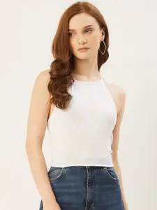 Trendyol White Solid Fitted Crop Top
