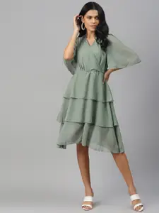 plusS Sea Green Solid Layered Wrap Dress