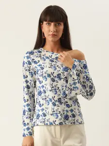 Zoella Blue Floral Printed One Shoulder Regular Top