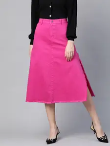 SASSAFRAS Pink Pure Cotton Denim A-Line Skirt