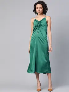 SASSAFRAS Elegant Green Solid Ruched Dress