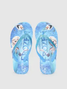 toothless Girls Blue & White Frozen Elsa Print Heeled Thong Flip-Flops