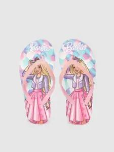 toothless Girls Pink & Purple Barbie Printed Heeled Thong Flip-Flops