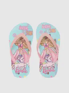 toothless Girls Pink & Sea Green Barbie Printed Thong Flip-Flops
