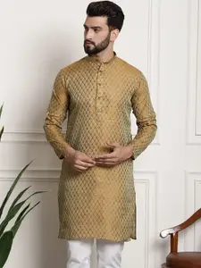 SOJANYA Men Golden & Beige Woven Design Jacquard Kurta