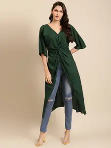 MABISH by Sonal Jain Green Solid Flared Sleeves Twisted Longline Top