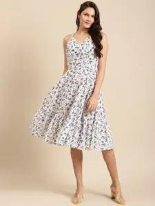MABISH by Sonal Jain White Cotton Floral Printed A-Line Dress