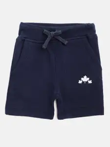 Rute Girls Navy Blue Solid Pure Cotton Slim Fit Shorts with Maple Leaves Print Detail