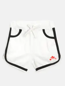 Rute Girls White Pure Cotton Solid Slim Fit Regular Shorts with Bauble Detail