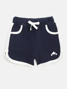 Rute Girls Navy Blue Solid Pure Cotton Slim Fit Regular Shorts