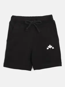 Rute Girls Black Solid Pure Cotton Regular Shorts with Maple Leaves Print Detail