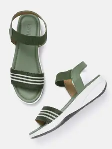 Lavie Women Olive Green & White Striped Comfort Heels