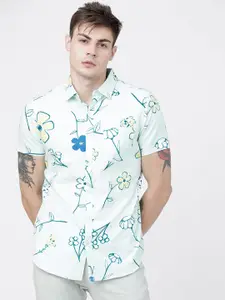 HIGHLANDER Men Sea Green & Blue Slim Fit Printed Casual Shirt