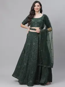 SHUBHKALA Green Embroidered Sequinned Semi-Stitched Lehenga & Unstitched Blouse With Dupatta