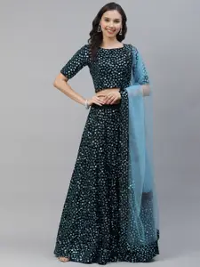 SHUBHKALA Black & Blue Embellished Sequinned Semi-Stitched Lehenga & Unstitched Blouse With Dupatta