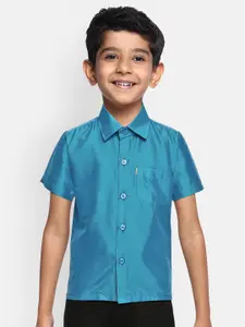 THANGAMAGAN Boys Turquoise Blue Original Regular Fit Solid Casual Shirt