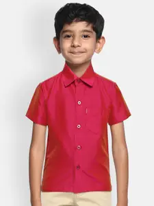 THANGAMAGAN Boys Red Original Regular Fit Solid Casual Shirt