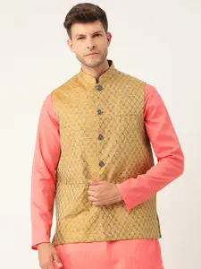 Sojanya Men Golden & White Embroidered Nehru Jacket