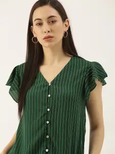 her by invictus Green Striped Flutter Sleeve Regular Top