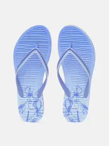 Carlton London Women Lavender & Blue Printed Thong Flip-Flops