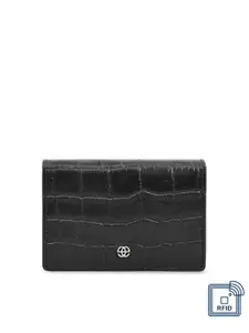 Eske Men Black Textured Leather Wallet