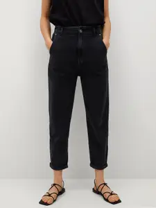 MANGO Women Black Slouchy Fit High-Rise Pure Cotton Cropped Clean Look Sustainable Jeans