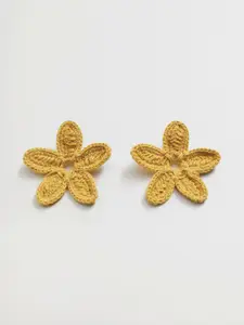 MANGO Mustard Yellow Crochet Floral Drop Earrings