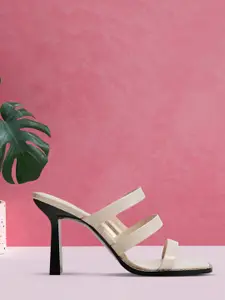 MANGO Women Beige Croc Textured Strappy Heels