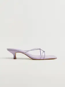 MANGO Women Lavender Strappy Heels with Knot Detail